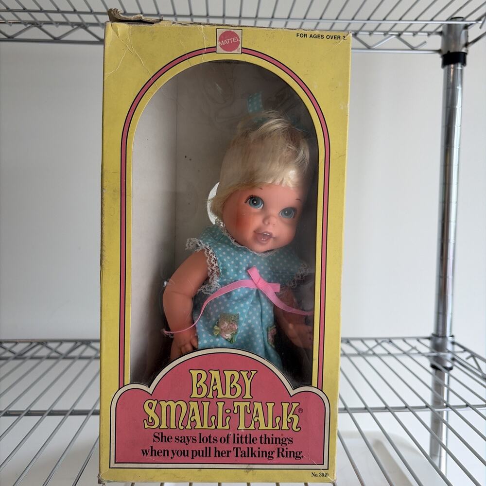 WORKING Vintage 1975 Mattel Baby Small Talk Doll Pull String NEW IN BOX NIB